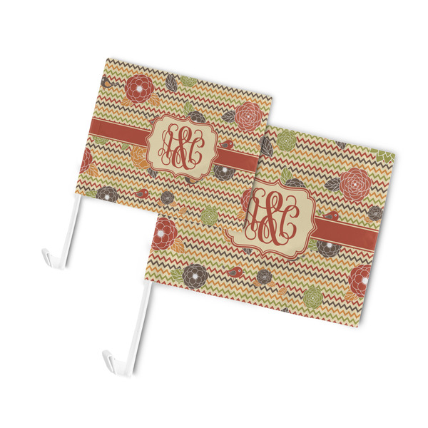 Chevron & Fall Flowers Car Flags - PARENT MAIN (both sizes)
