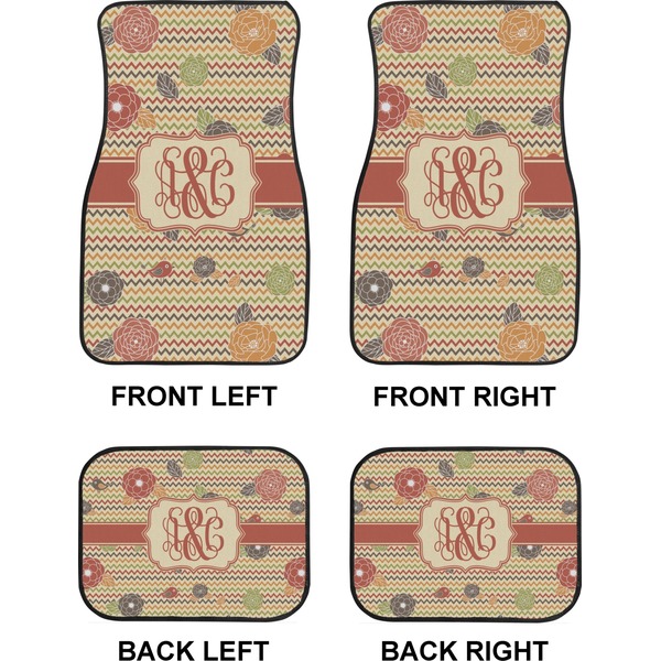 Chevron & Fall Flowers Car Floor Mats Set (2F + 2B)
