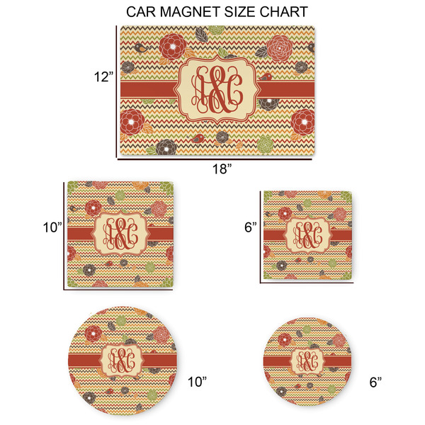 Chevron & Fall Flowers Car Magnets - SIZE CHART