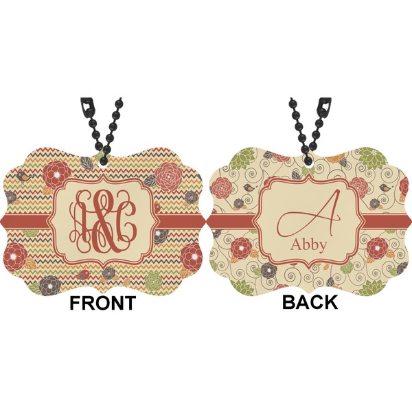 Chevron & Fall Flowers Car Ornament (Approval)