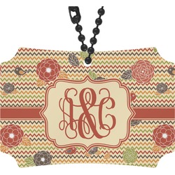 Chevron & Fall Flowers Rear View Mirror Ornament (Personalized)
