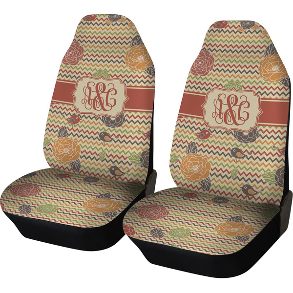 Custom Chevron & Fall Flowers Car Seat Covers (Set of Two) (Personalized)