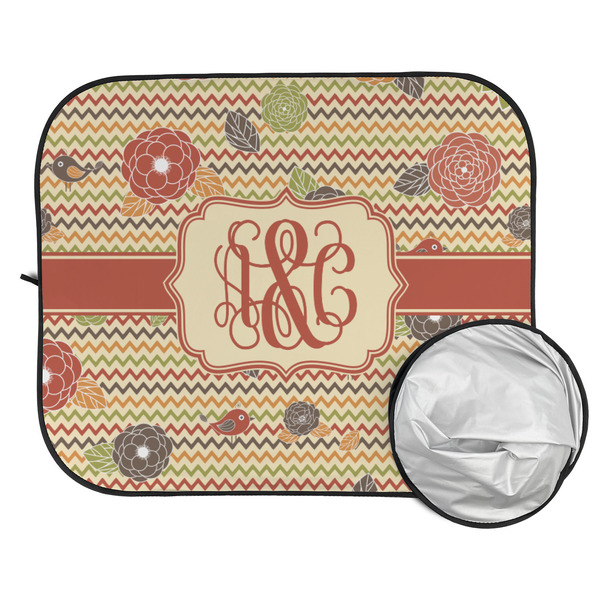 Chevron & Fall Flowers Car Sun Shades - FOLDED & UNFOLDED