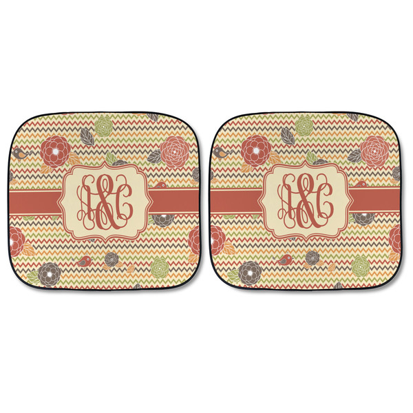 Chevron & Fall Flowers Car Sun Shades - FRONT