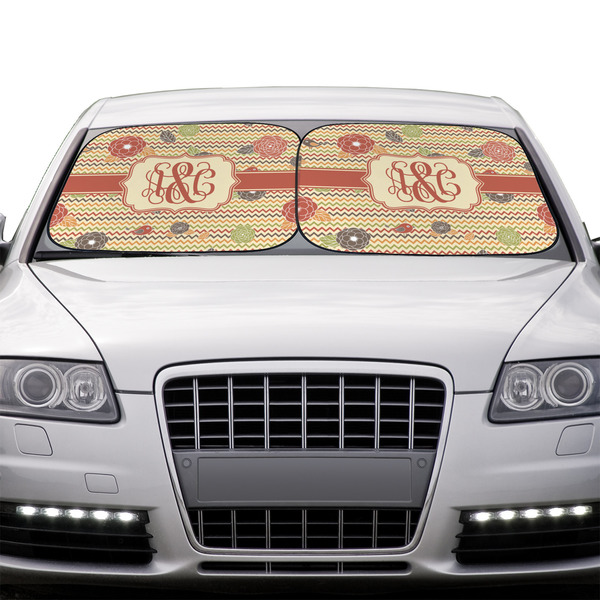Chevron & Fall Flowers Car Sun Shades - IN CONTEXT