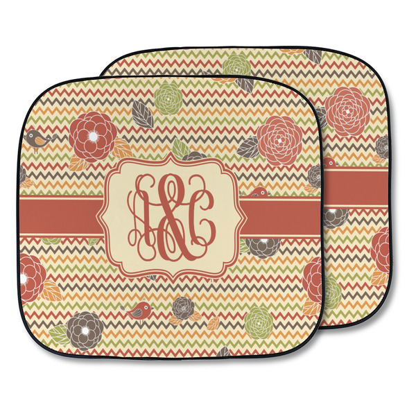 Custom Chevron & Fall Flowers Car Sun Shade - Two Piece (Personalized)