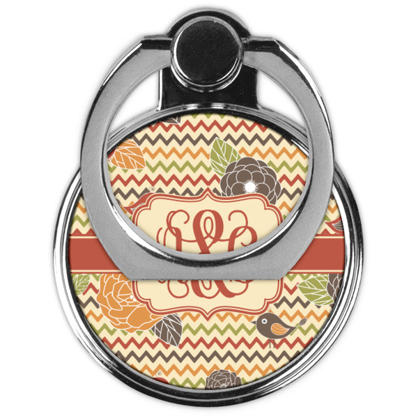 Chevron & Fall Flowers Cell Phone Ring Stand & Holder - Front (Collapsed)