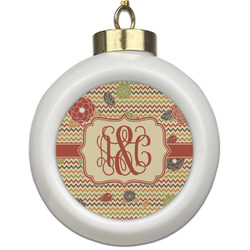 Chevron & Fall Flowers Ceramic Ball Ornament (Personalized)