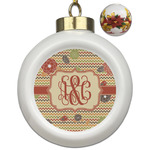 Chevron & Fall Flowers Ceramic Ball Ornaments - Poinsettia Garland (Personalized)