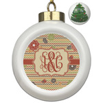 Chevron & Fall Flowers Ceramic Ball Ornament - Christmas Tree (Personalized)