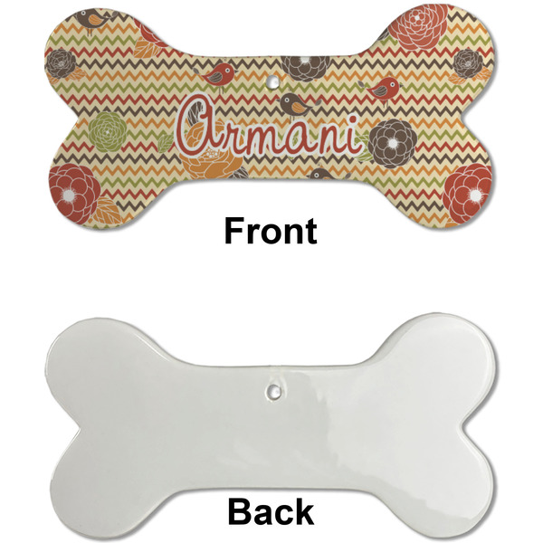 Chevron & Fall Flowers Ceramic Flat Ornament - Bone Front & Back Single Print (APPROVAL)