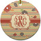 Chevron & Fall Flowers Round Ceramic Ornament w/ Couple's Names