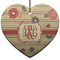 Chevron & Fall Flowers Ceramic Flat Ornament - Heart (Front)