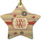 Chevron & Fall Flowers Star Ceramic Ornament w/ Couple's Names