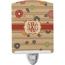 Chevron & Fall Flowers Ceramic Night Light (Personalized)