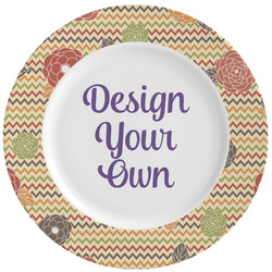 Chevron & Fall Flowers Ceramic Dinner Plates (Set of 4) (Personalized)
