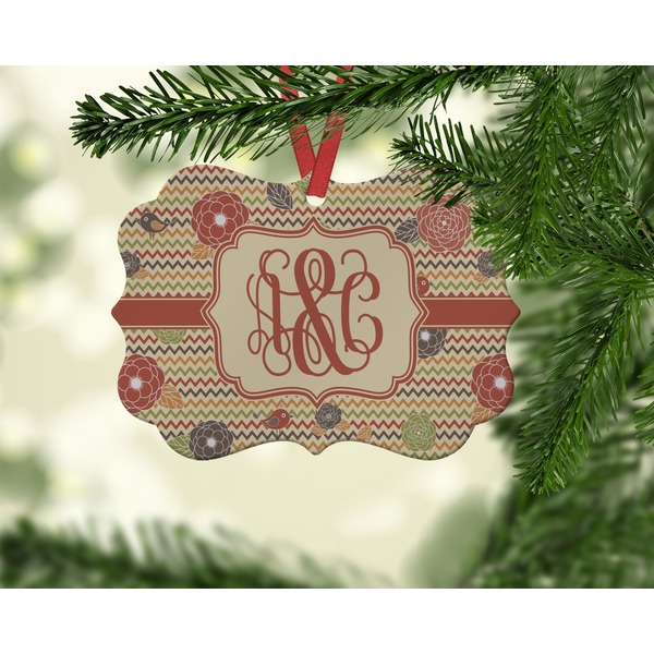 Chevron & Fall Flowers Christmas Ornament (On Tree)