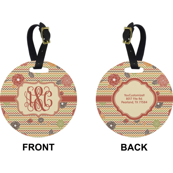 Chevron & Fall Flowers Circle Luggage Tag (Front + Back)
