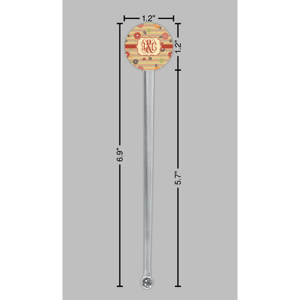 Chevron & Fall Flowers Clear Plastic 7" Stir Stick - Round - Dimensions