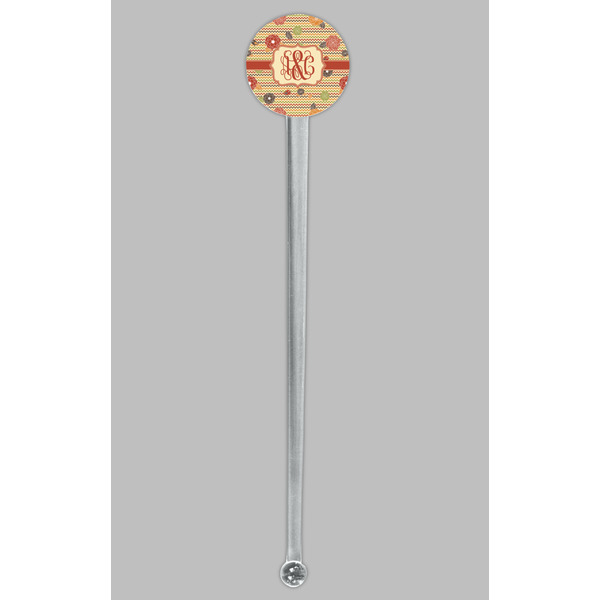 Chevron & Fall Flowers Clear Plastic 7" Stir Stick - Round - Single Stick