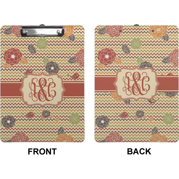 Chevron & Fall Flowers Clipboard (Letter) (Front + Back)