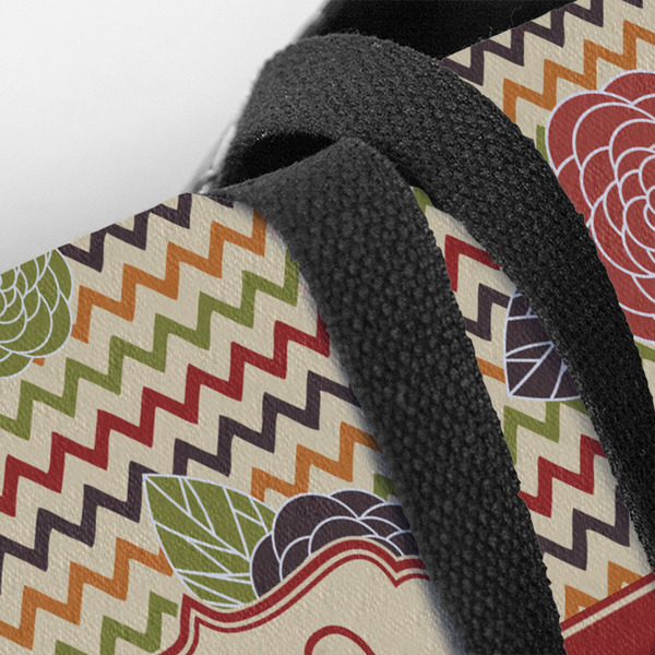 Chevron & Fall Flowers Closeup of Tote w/Black Handles