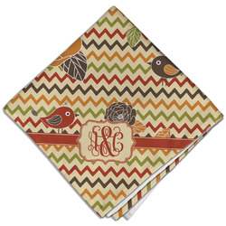 Chevron & Fall Flowers Cloth Dinner Napkin - Single w/ Couple's Names