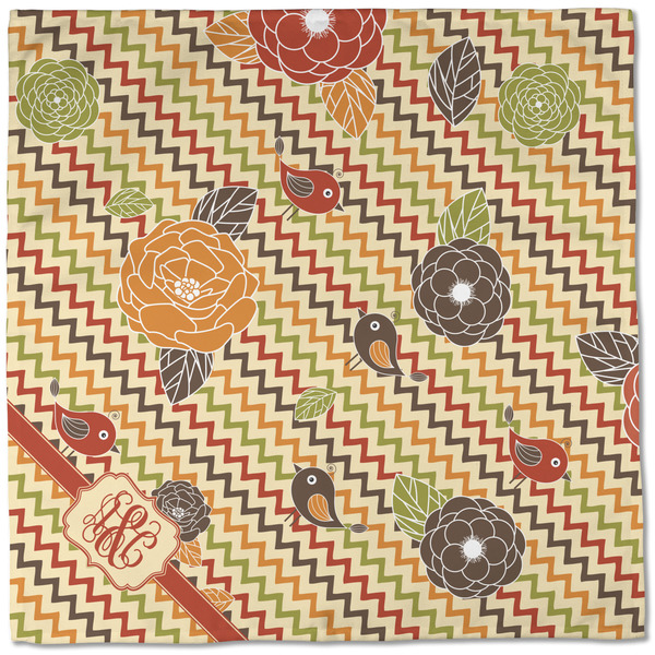 Chevron & Fall Flowers Cloth Napkins - Personalized Dinner (Full Open)