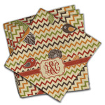 Chevron & Fall Flowers Cloth Napkins (Set of 4) (Personalized)