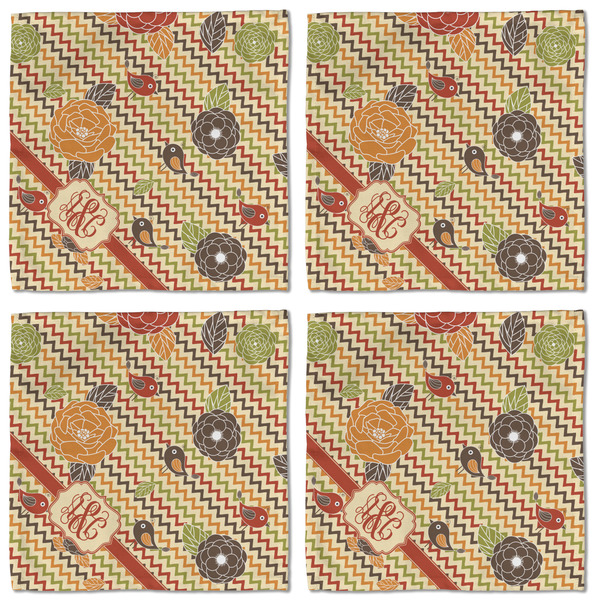 Chevron & Fall Flowers Cloth Napkins - Personalized Lunch (APPROVAL) Set of 4