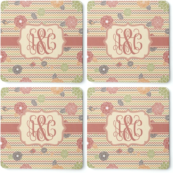 Chevron & Fall Flowers Coaster Rubber Back - Apvl