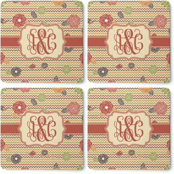 Chevron & Fall Flowers Coaster Rubber Back - Apvl