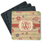 Chevron & Fall Flowers Square Rubber Backed Coasters - Set of 4 (Personalized)