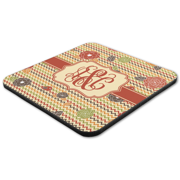 Chevron & Fall Flowers Coaster Set - FLAT (one)