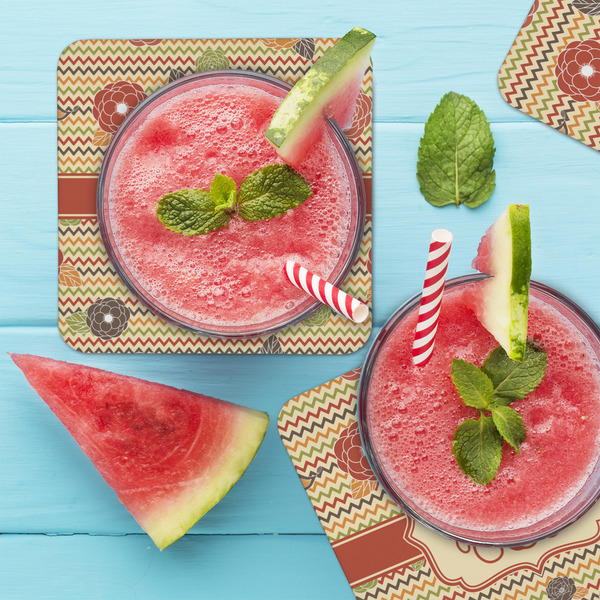 Chevron & Fall Flowers Coaster Set - LIFESTYLE