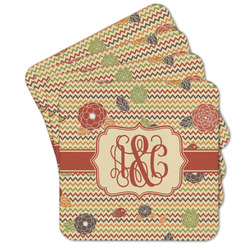 Chevron & Fall Flowers Cork Coaster - Set of 4 w/ Couple's Names