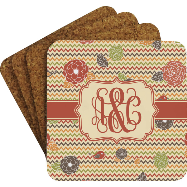 Chevron & Fall Flowers Coaster Set (Personalized)