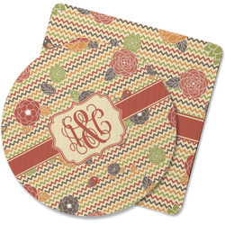 Chevron & Fall Flowers Rubber Backed Coaster (Personalized)