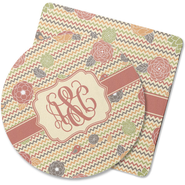 Custom Chevron & Fall Flowers Rubber Backed Coaster (Personalized)
