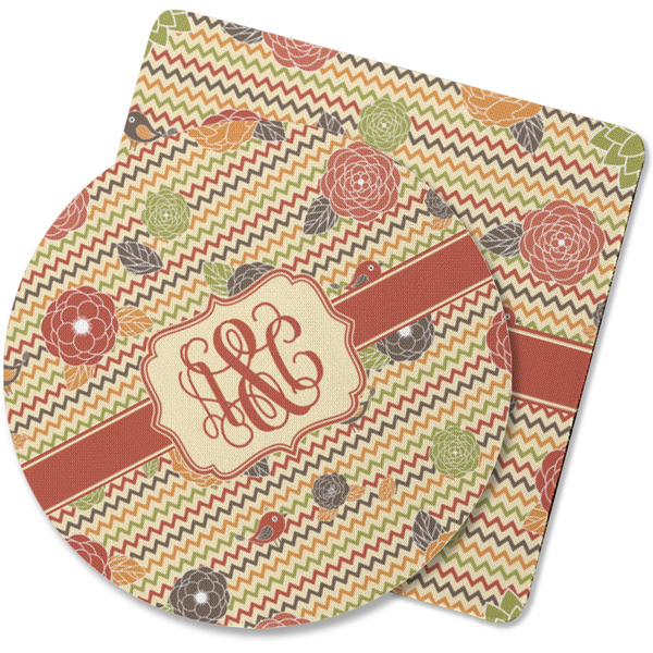 Custom Chevron & Fall Flowers Rubber Backed Coaster (Personalized)