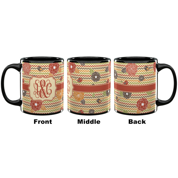 Chevron & Fall Flowers Coffee Mug - 11 oz - Black APPROVAL