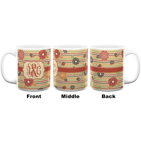 Chevron & Fall Flowers Coffee Mug - 11 oz - White APPROVAL