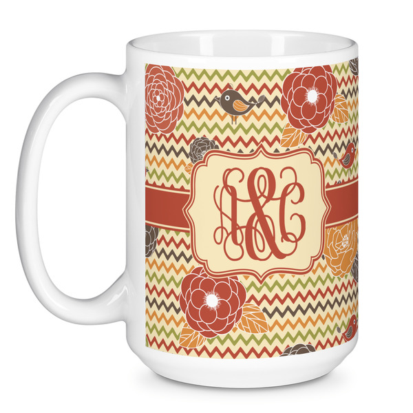 Chevron & Fall Flowers Coffee Mug - 15 oz - White