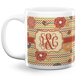 Chevron & Fall Flowers 20 Oz Coffee Mug - White (Personalized)