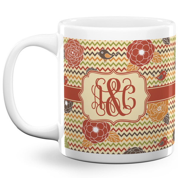 Custom Chevron & Fall Flowers 20 Oz Coffee Mug - White (Personalized)