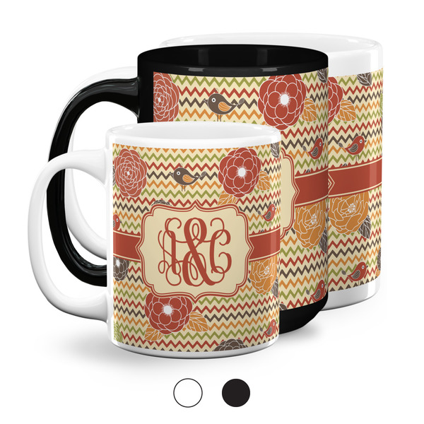Chevron & Fall Flowers Coffee Mugs Main