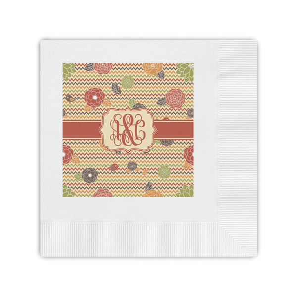 Custom Chevron & Fall Flowers Coined Cocktail Napkins (Personalized)