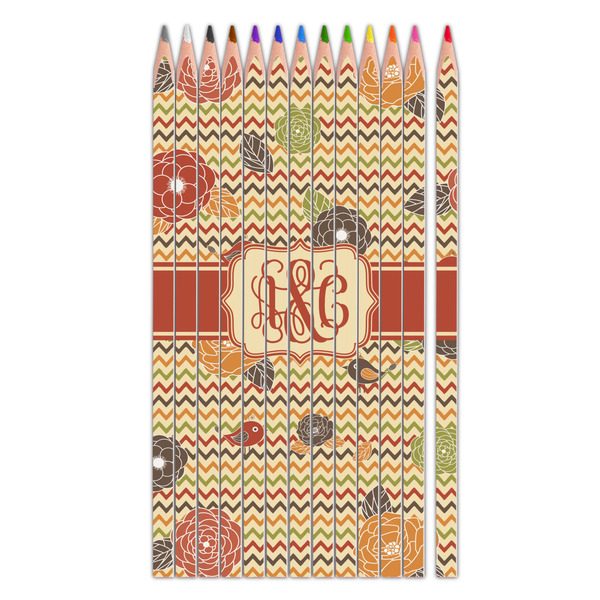 Custom Chevron & Fall Flowers Colored Pencils (Personalized)
