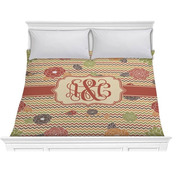 Custom Chevron & Fall Flowers Comforter - King (Personalized)
