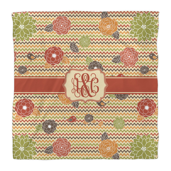 Chevron & Fall Flowers Comforter - Queen - Front